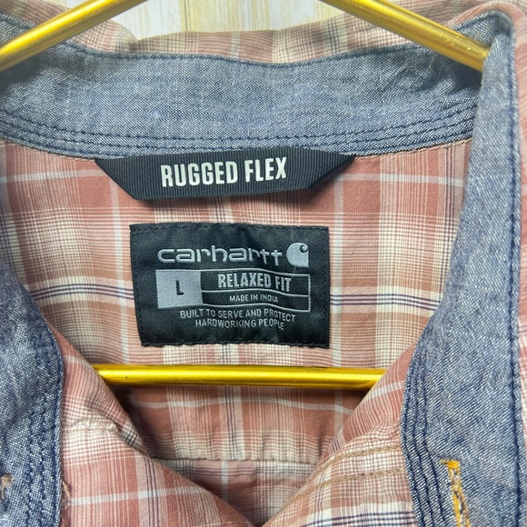 Carhartt Rugged Flex Nutmeg Plaid Relaxed Short Sleeve Snap Western Shirt - Sz L - Picture 11 of 16